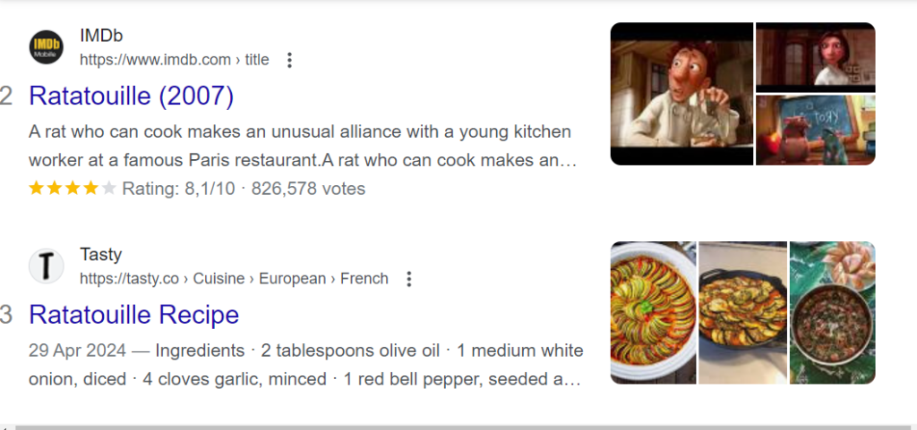Hasil pencarian di Google dengan kata kunci 'Ratatouille'